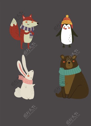 卡通可爱的圣诞节动物插画