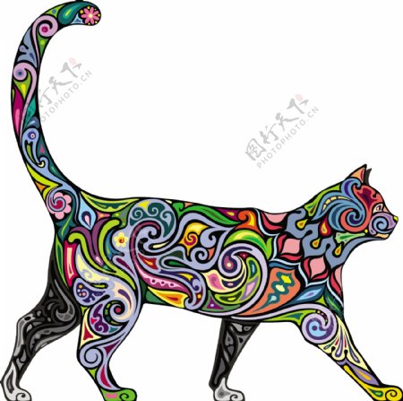 彩色花纹抽象猫