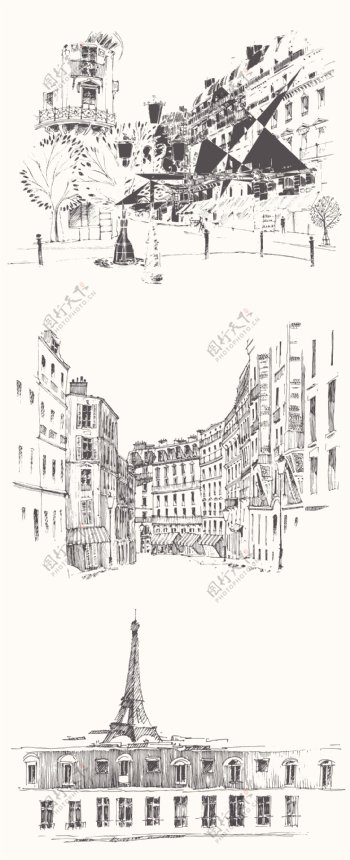 法国巴黎街景素描