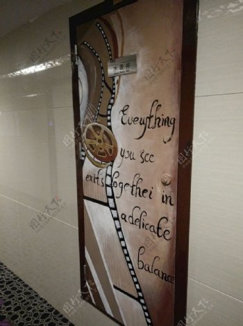 观影酒店胶卷画手绘墙走廊