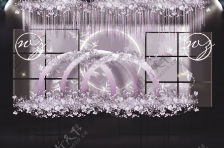 紫色梦幻婚礼合影区效果图