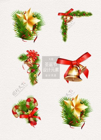圣诞节铃铛圣诞树装饰设计元素