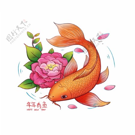 2019手绘春节锦鲤插图