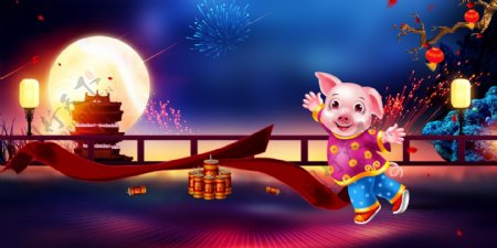 猪年春节团圆海报背景素材