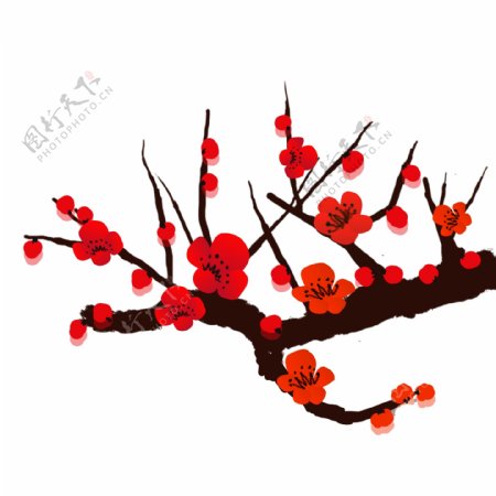 冬季红梅花元素中国风梅花可商用素材