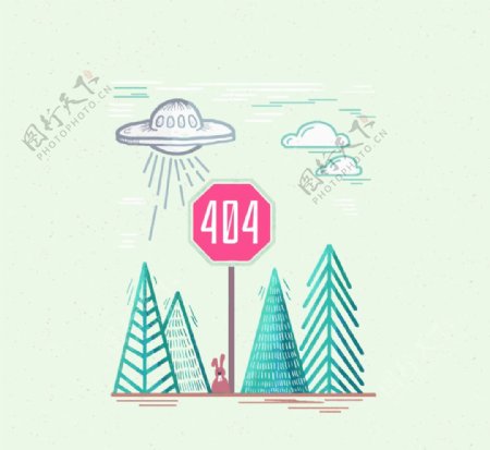 创意404页面飞碟和兔