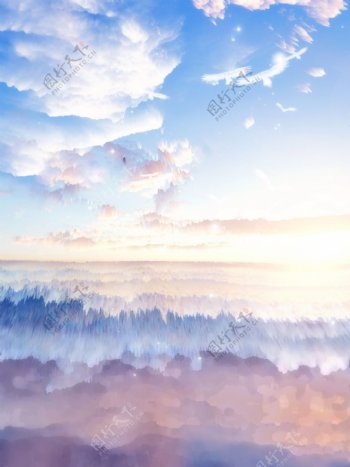 原创小清新梦幻3d放射蓝天白云背景