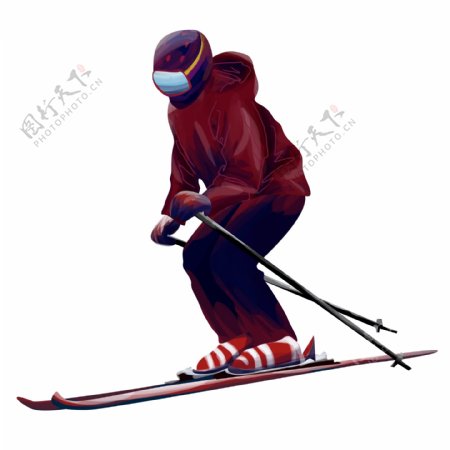 简约穿着红色运动衣的滑雪运动员原创元素