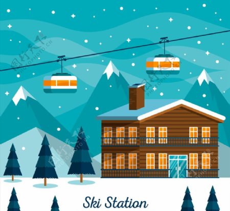 创意冬季雪中的滑雪场