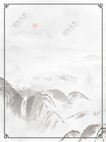 纯原创传统中国风水墨画山水瀑布背景