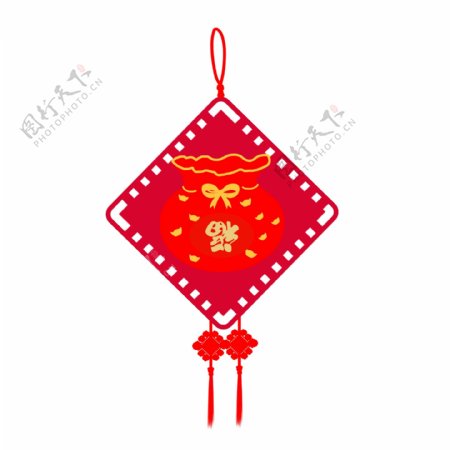 手绘中国结元宝福袋元素可商用素材
