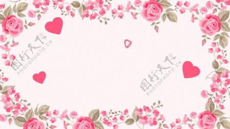 简约粉色玫瑰花瓣边框背景设计