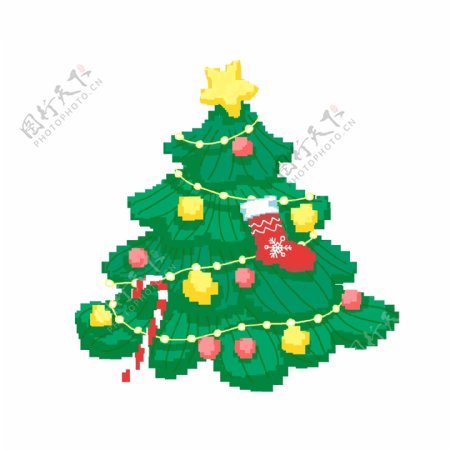 彩绘清新圣诞树像素化设计