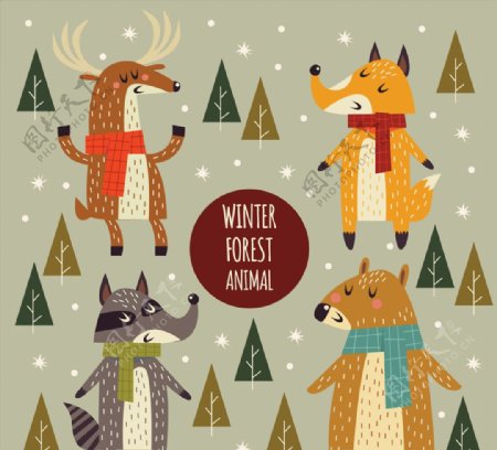 4款彩绘冬季动物