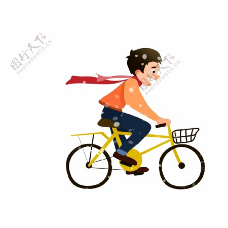 卡通冬天骑自行车的男孩