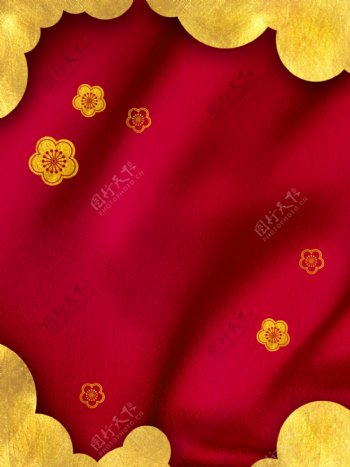 中国红喜庆金色创意花边新年背景设计