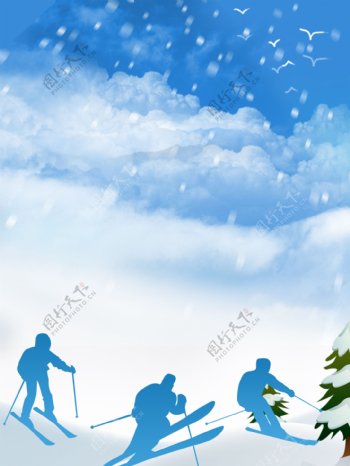 彩绘唯美冬季滑雪背景