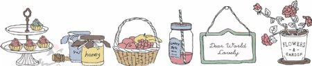 线稿森系花篮绘画花盆甜品蜂蜜手绘上色