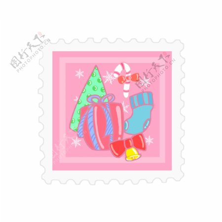 原创圣诞邮票贴纸粉红可爱元素