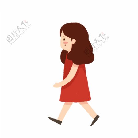 卡通可爱走路的女孩人物设计