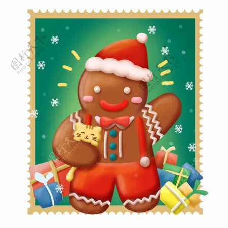 手绘冬季庆祝圣诞姜饼人宠物可爱可商用元素