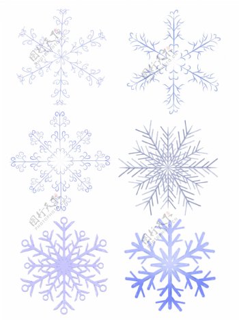 手绘小清新冬日蓝色雪花可商用png套图