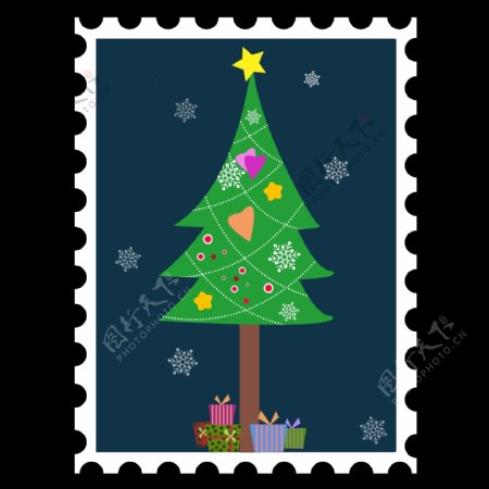 简约扁平风圣诞树邮票