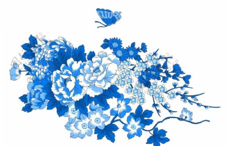 中国风青花瓷图案psd花朵
