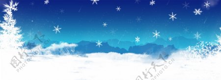 全原创手绘冬季雪景banner背景