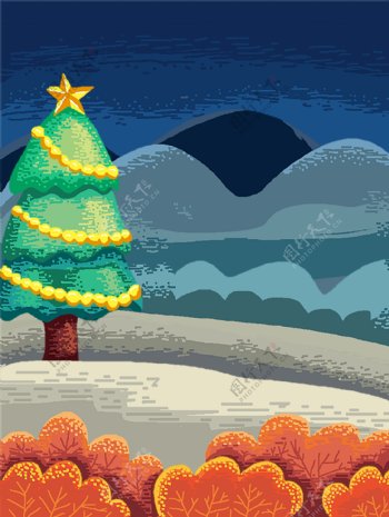 手绘像素画圣诞树背景素材