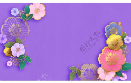 紫色花朵背景展板