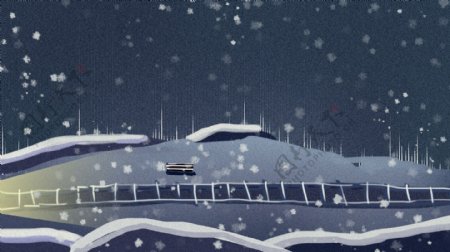 彩绘夜晚大雪节气雪景背景