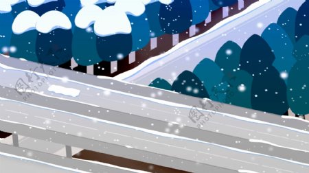 卡通冬至节气下雪公路背景