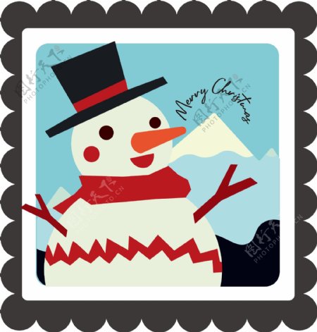圣诞邮票卡通小贴纸矢量元素