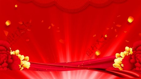 红色喜庆牡丹春节背景设计