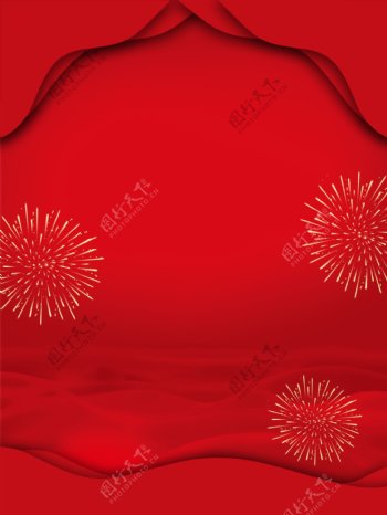 红色折红风烟花新年元旦背景