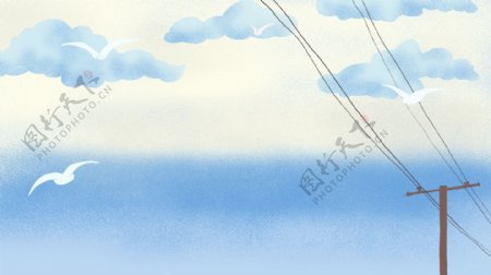 小清新手绘蓝天白云海报背景