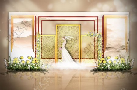 江南古典展示区铁艺对称婚礼效果图