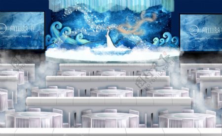 蓝色海洋鲸鱼城堡婚礼效果图