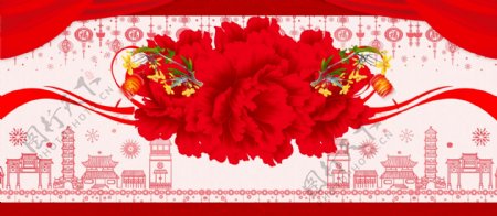 简约大红花喜庆中国年春节背景图