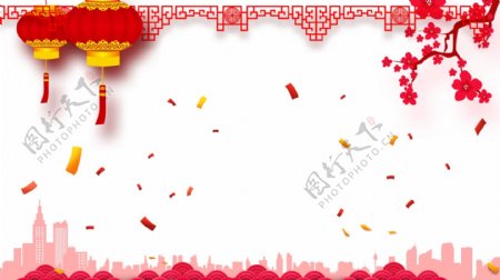红色中国风红梅新年背景设计