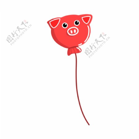 红色可爱猪年气球漂浮手绘素材