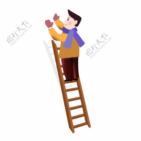 爬在梯子上的男孩卡通人物设计