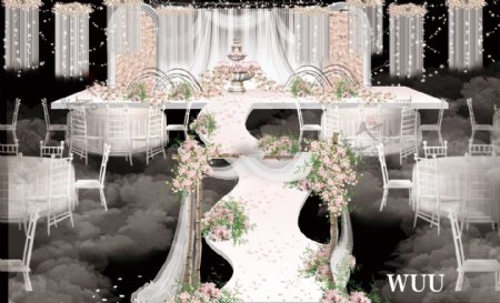 粉色婚礼效果图喷泉效果图