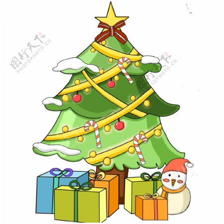 卡通彩色圣诞树和礼物设计