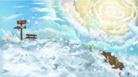 手绘水彩雪景大雪节气背景素材