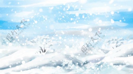 小清新蓝天下的传统节气大雪背景素材