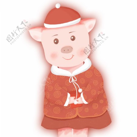 传统中国风猪年穿裙子拿着红包的猪猪女孩