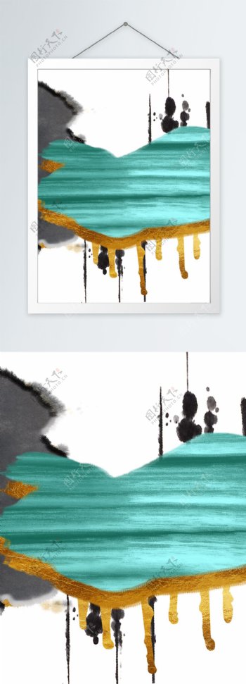 简约金边抽象水墨客厅装饰画