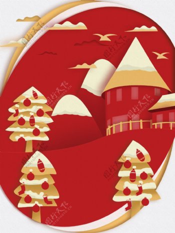 纸片风手绘圣诞节红色背景素材